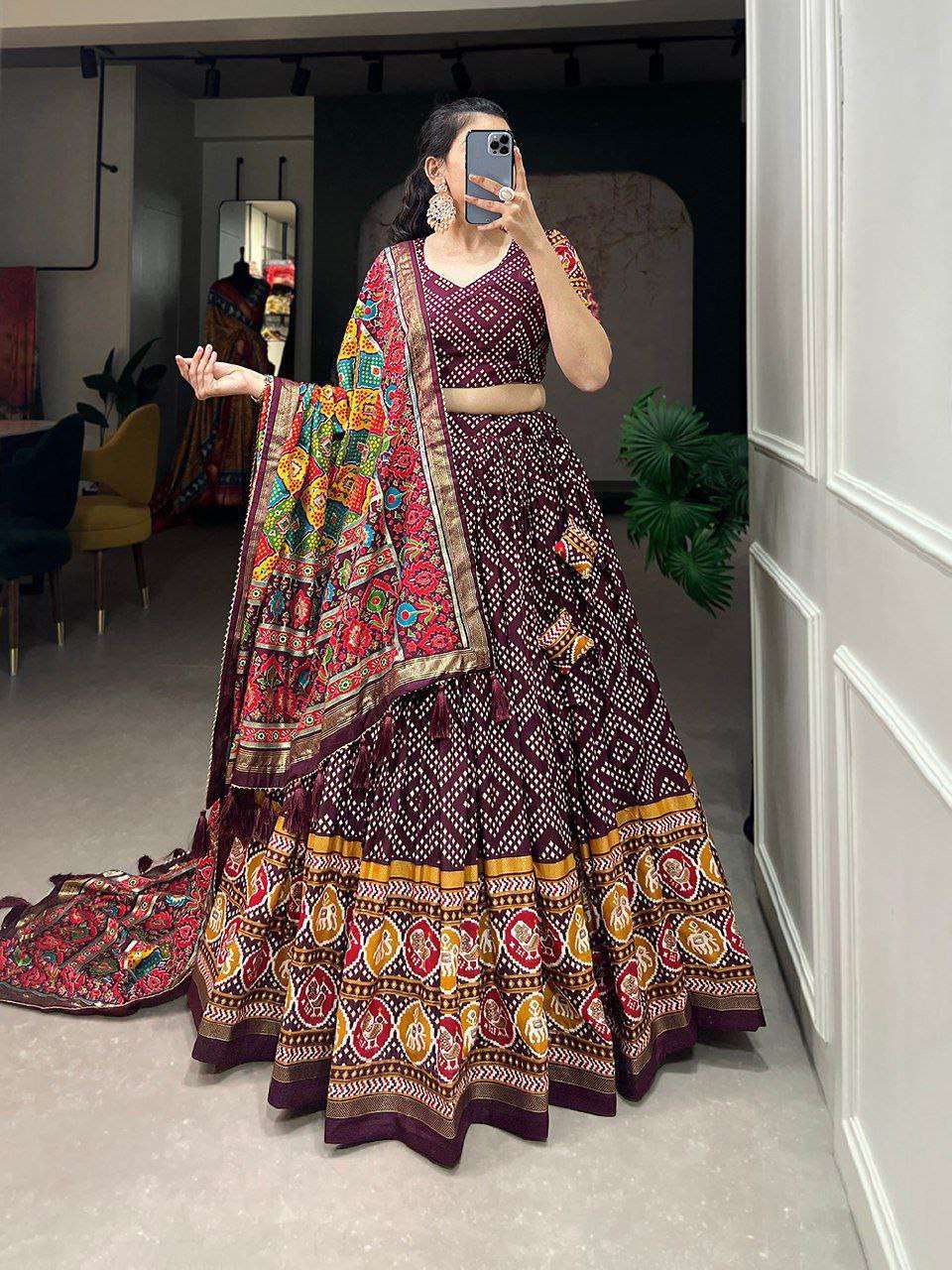 Women's Patola Print Lehenga Choli with Dupatta ? Traditional Gujarati Style Festive Wear