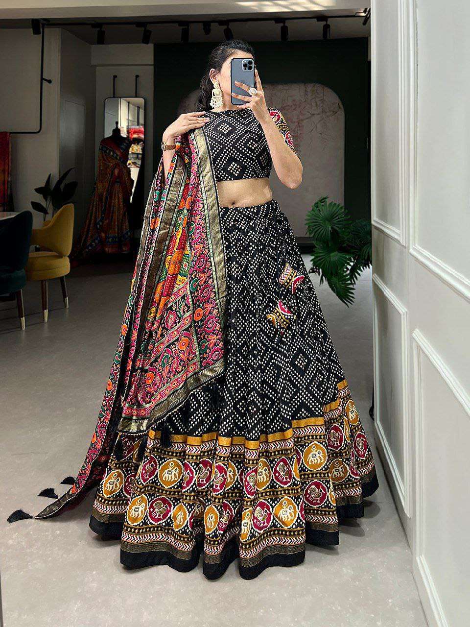 Women's Patola Print Lehenga Choli with Dupatta ? Traditional Gujarati Style Festive Wear - Image 3